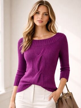 Vince 100% Cashmere Cable Knit Sweater XS Purple Boat Neck Luxe